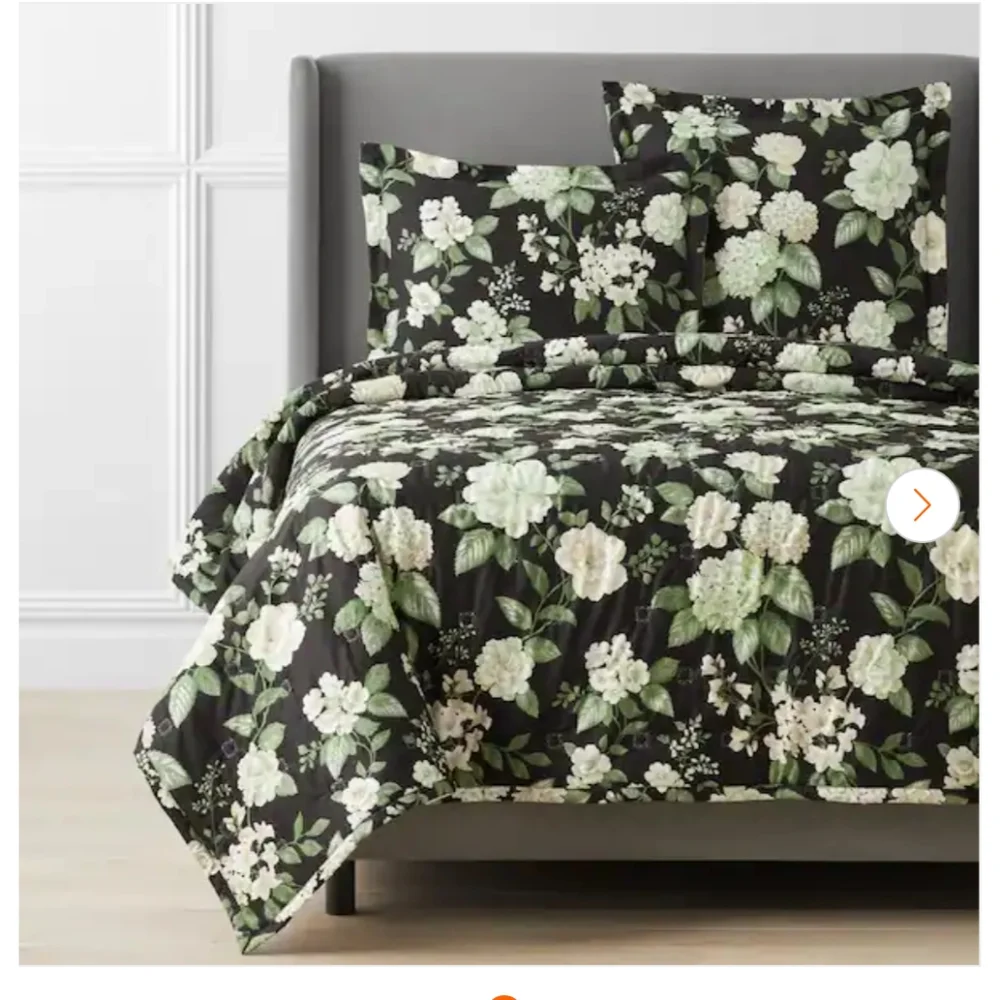 Vintage Black Floral Comforter Set with Cream and Green Blooms